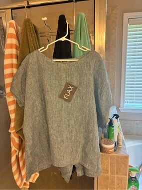 Flax Soft Blue Linen Short-Sleeve Boxy Tunic